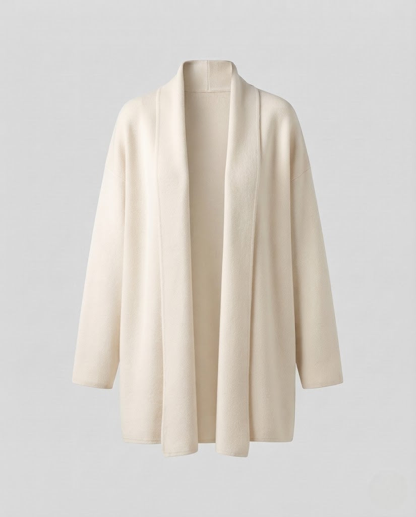 Damen Kragenloser taillierter Strickmantel mit Bindegürtel Echo Archiv