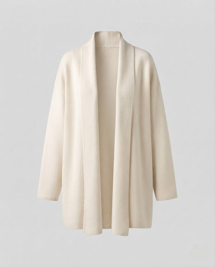 Damen Kragenloser taillierter Strickmantel mit Bindegürtel Echo Archiv