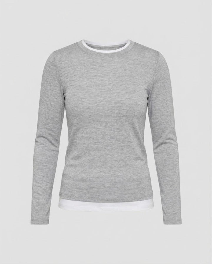 Damen Lässiges Layering-Longsleeve mit gestreiftem Unterlayer und oversized T-Shirt Echo Archiv