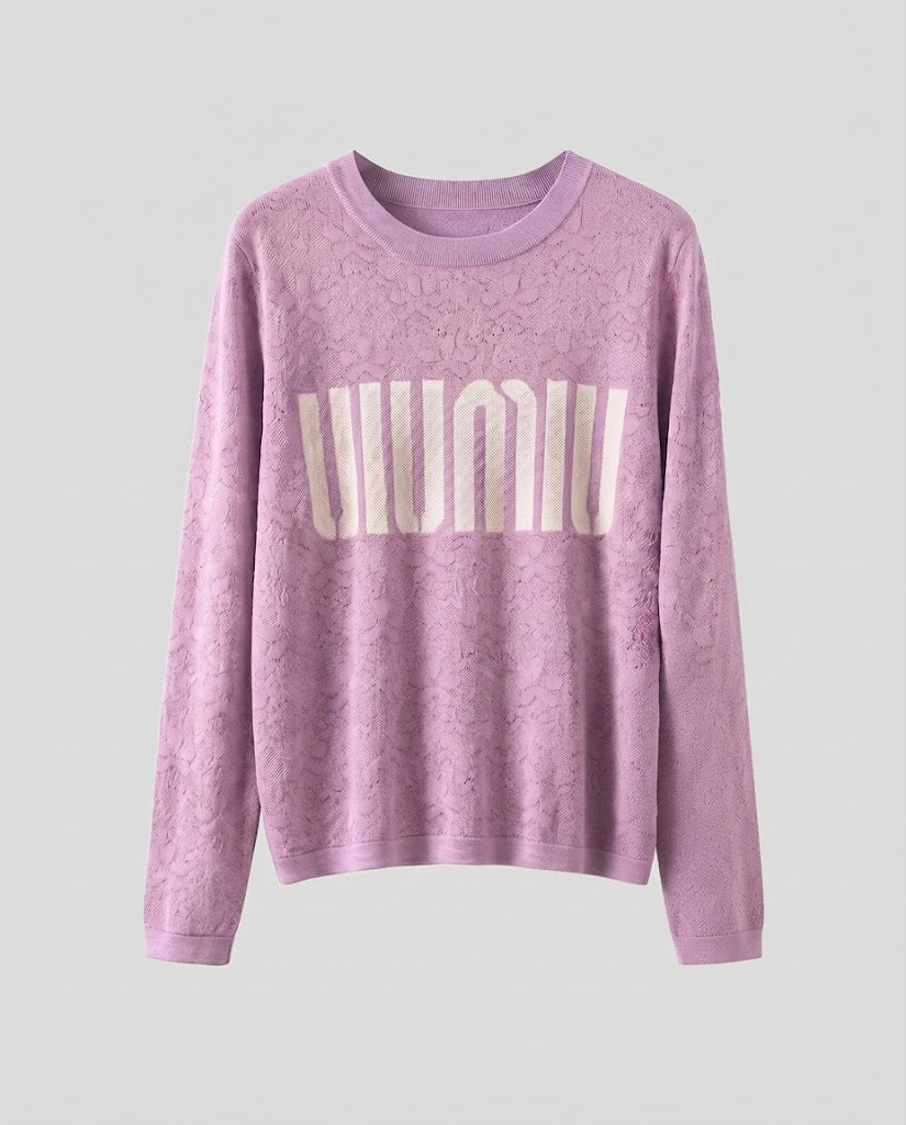 Damen Feinstrick-Pullover mit Rundhalsausschnitt, Jacquardstruktur und Logo-Front Echoarchiv
