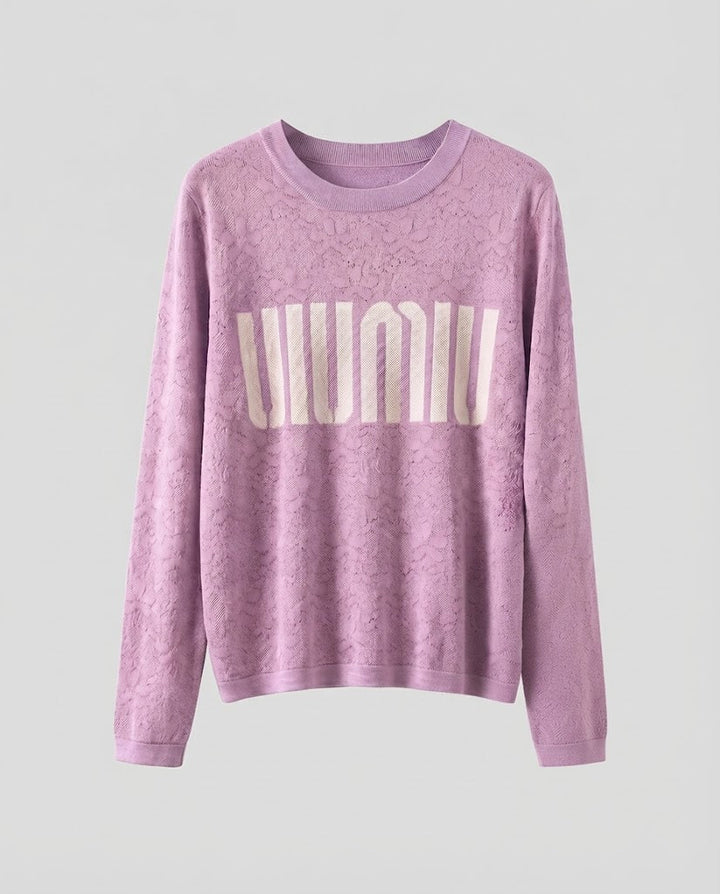 Damen Feinstrick-Pullover mit Rundhalsausschnitt, Jacquardstruktur und Logo-Front Echoarchiv