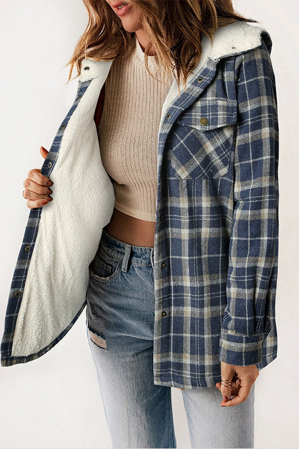 Echoarchiv | Knopf Sherpa gefütterte Kapuzen-Flanelljacke