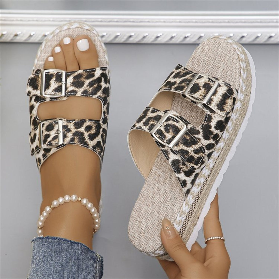 Echoarchiv | Sandalen mit Doppel-Schnalle und Leopardenmuster