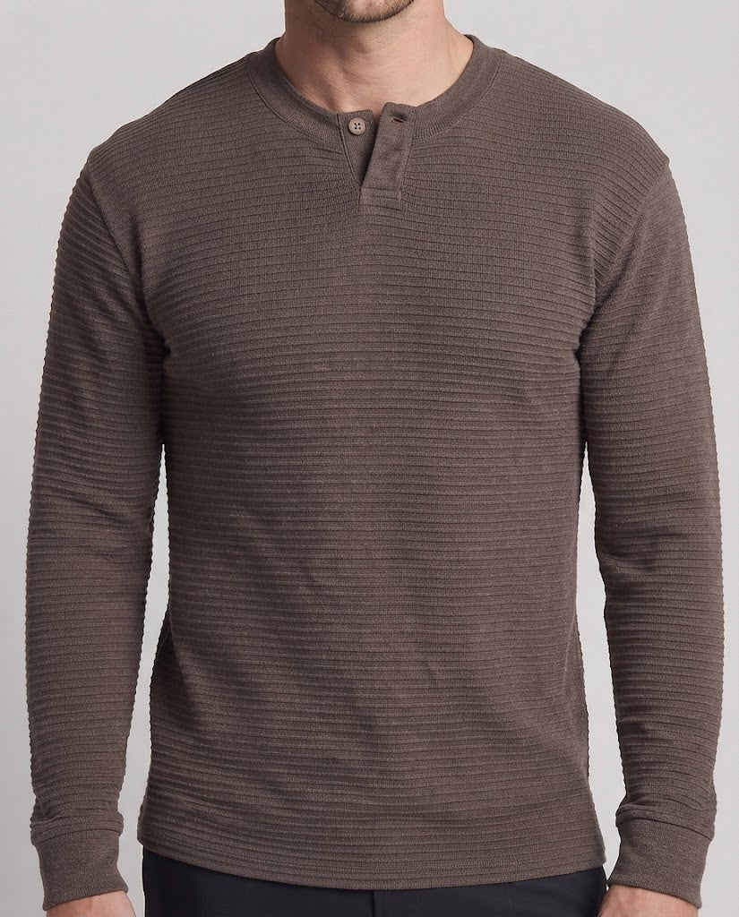 Herren Strukturierter Langarmshirt mit Stehkragen und Ein-Knopf-Leiste Echo Archiv