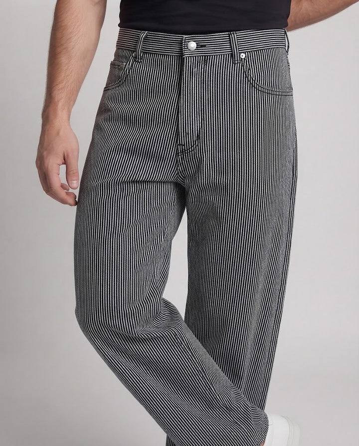 Herren Weit geschnittene Nadelstreifen-Slouch-Hose mit extra weitem Bein Echo Archiv