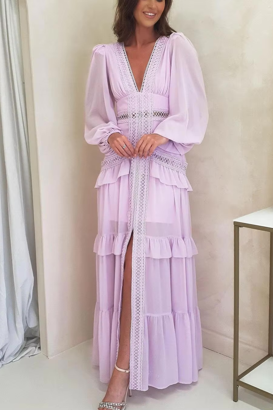Amy Lange Ärmel Maxi-Kleid Für Damen – Valéora