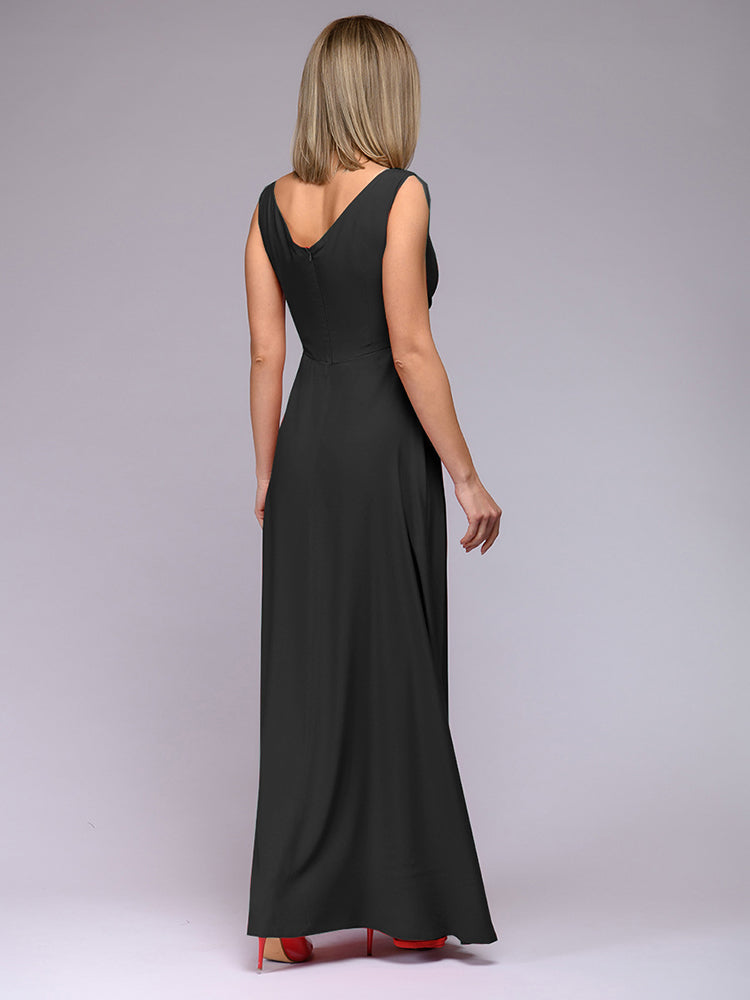 Echoarchiv | Elegantes Maxi Kleid mit Tiefem V-Ausschnitt und Schlitz