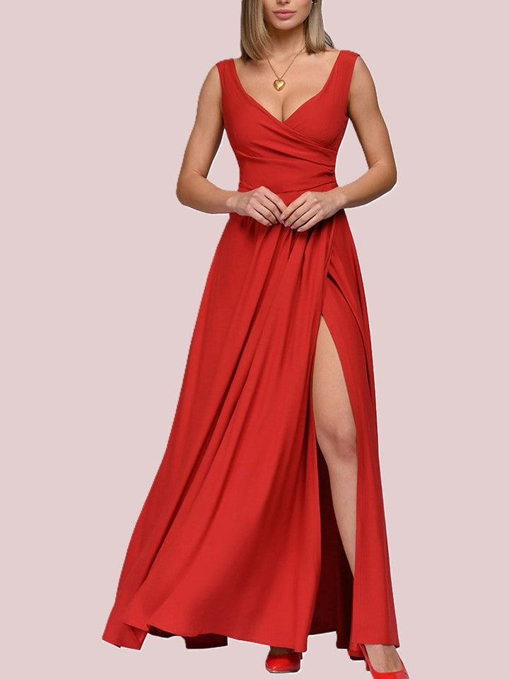 Echoarchiv | Elegantes Maxi Kleid mit Tiefem V-Ausschnitt und Schlitz