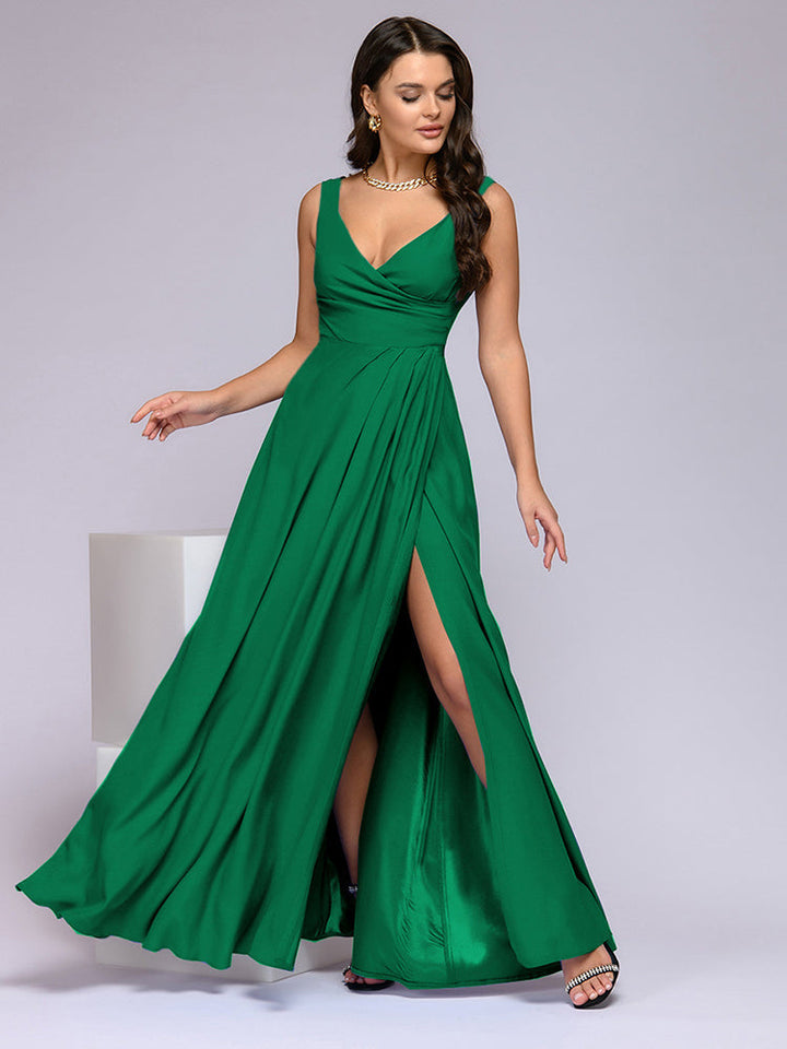 Echoarchiv | Elegantes Maxi Kleid mit Tiefem V-Ausschnitt und Schlitz