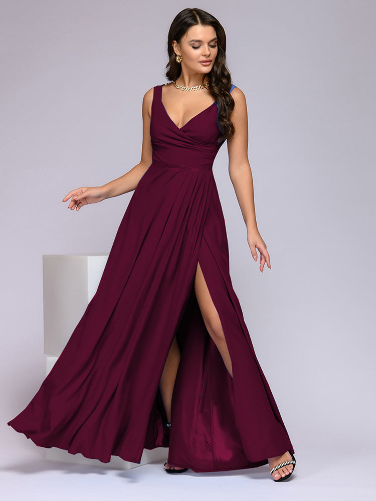 Echoarchiv | Elegantes Maxi Kleid mit Tiefem V-Ausschnitt und Schlitz
