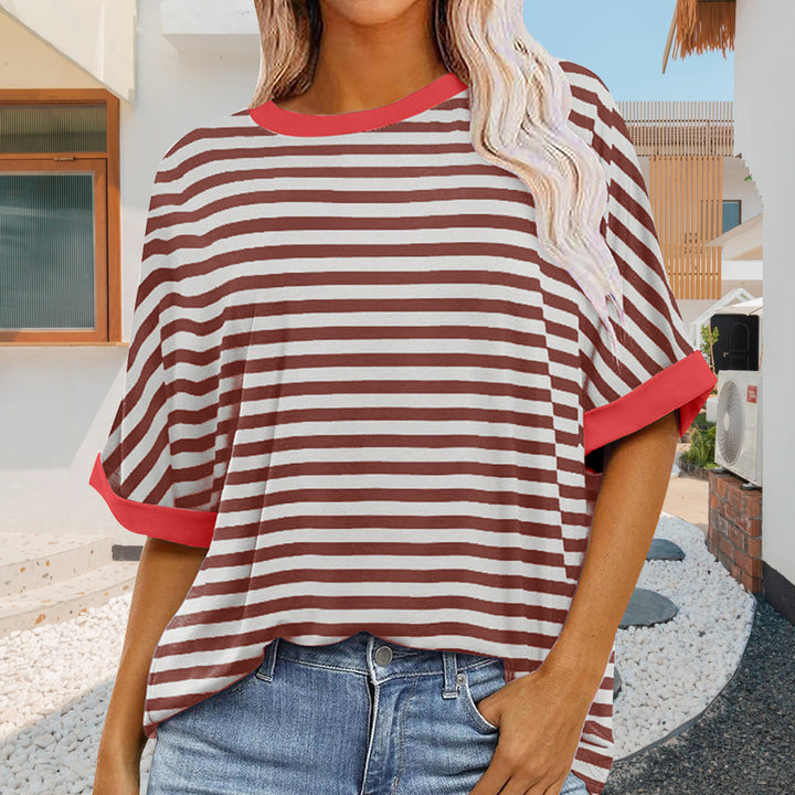 Echoarchiv | Sommer Damen Neue Einfache Gestreiften Rundhals Trendy Kurzen Ärmeln