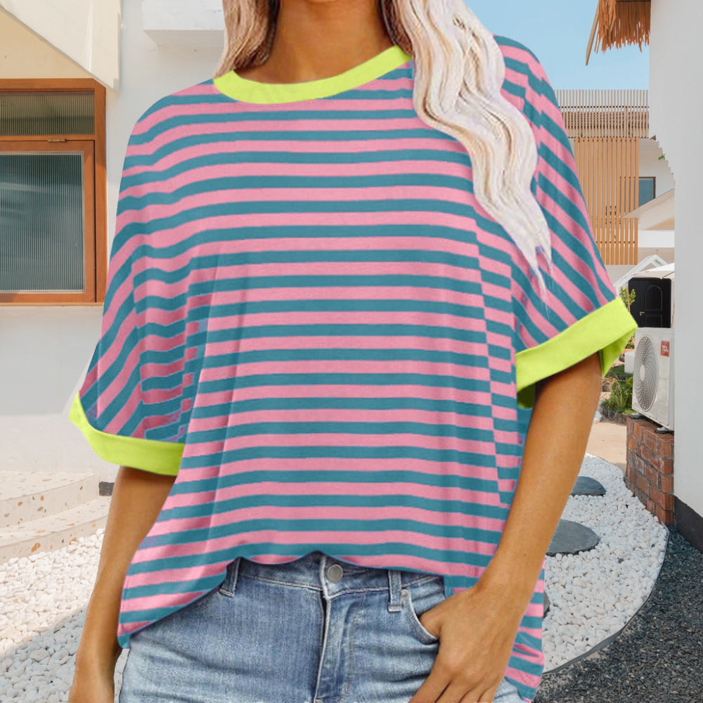 Echoarchiv | Sommer Damen Neue Einfache Gestreiften Rundhals Trendy Kurzen Ärmeln