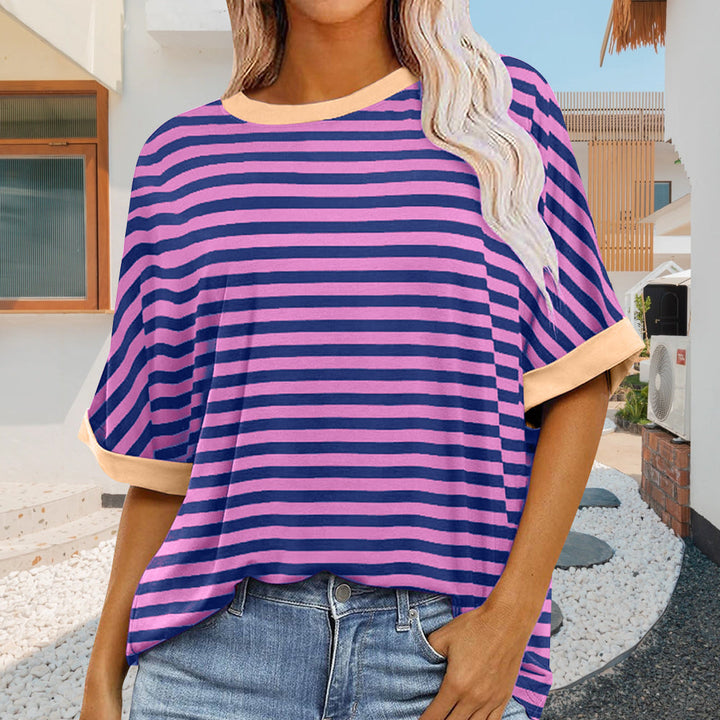 Echoarchiv | Sommer Damen Neue Einfache Gestreiften Rundhals Trendy Kurzen Ärmeln