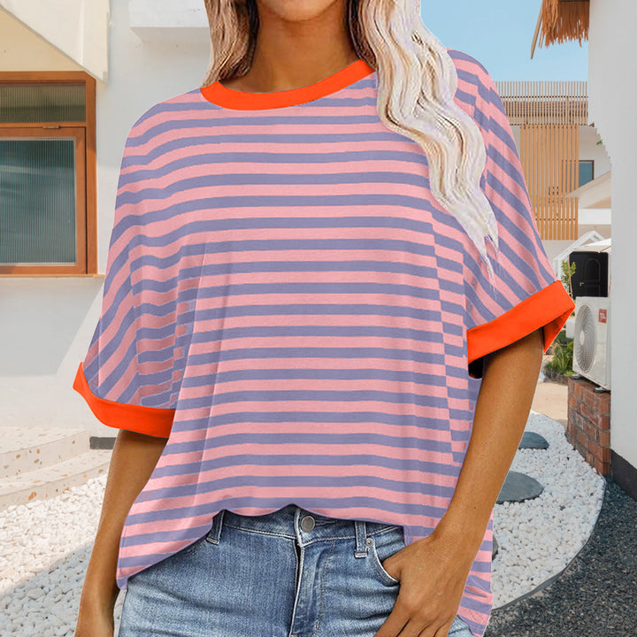 Echoarchiv | Sommer Damen Neue Einfache Gestreiften Rundhals Trendy Kurzen Ärmeln