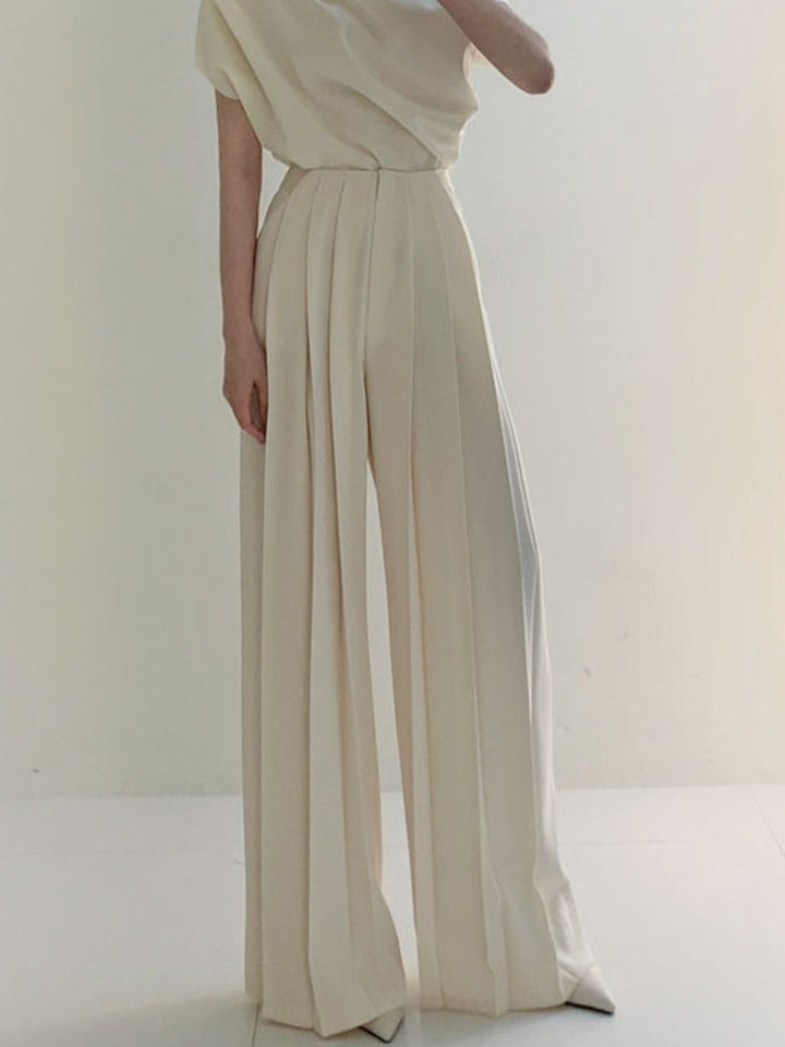 Echoarchiv | Elegante Plissierte High Waist Hose mit Weitem Bein