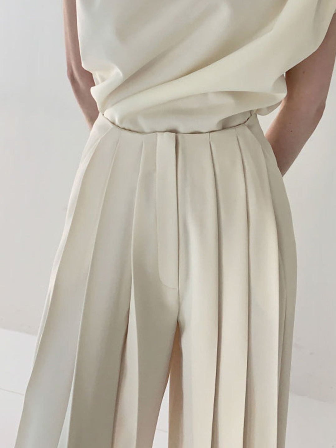 Echoarchiv | Elegante Plissierte High Waist Hose mit Weitem Bein