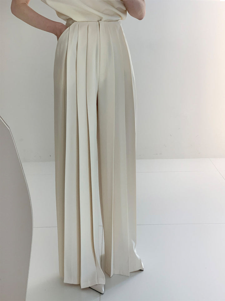 Echoarchiv | Elegante Plissierte High Waist Hose mit Weitem Bein
