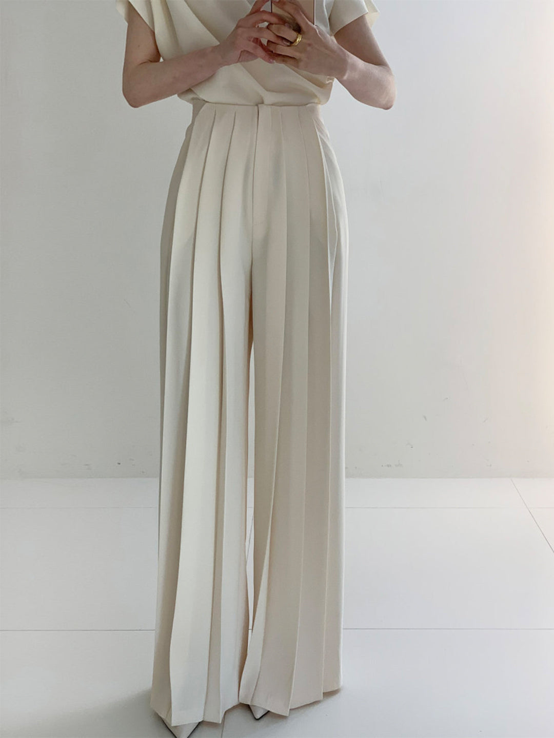 Echoarchiv | Elegante Plissierte High Waist Hose mit Weitem Bein