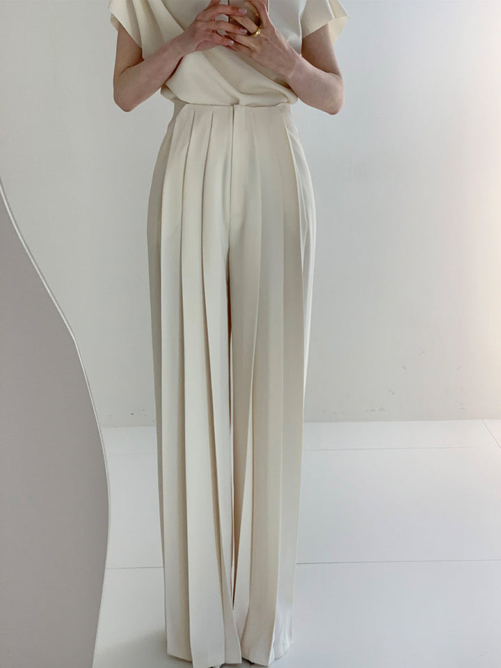 Echoarchiv | Elegante Plissierte High Waist Hose mit Weitem Bein