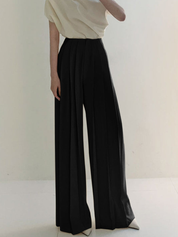 Echoarchiv | Elegante Plissierte High Waist Hose mit Weitem Bein