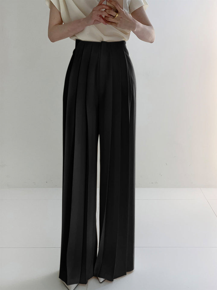 Echoarchiv | Elegante Plissierte High Waist Hose mit Weitem Bein