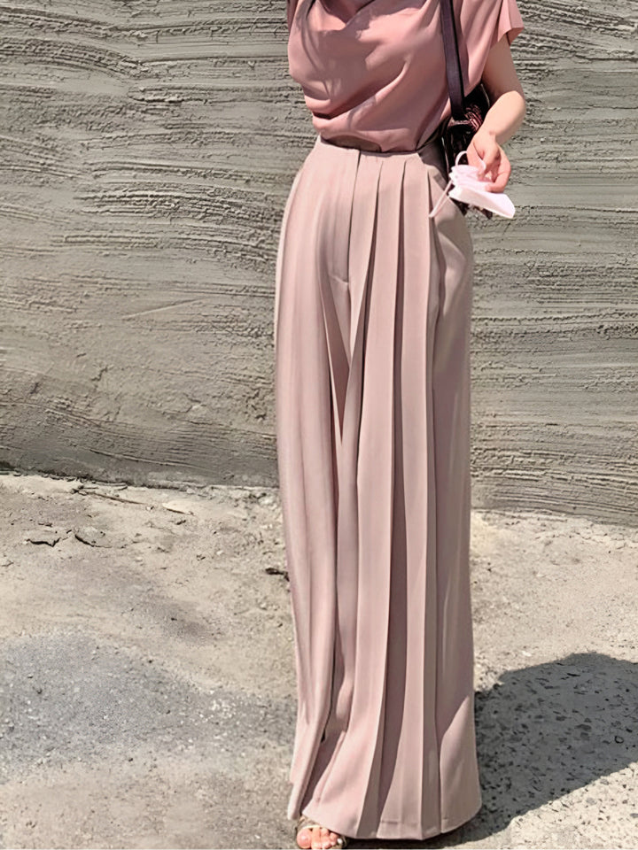 Echoarchiv | Elegante Plissierte High Waist Hose mit Weitem Bein