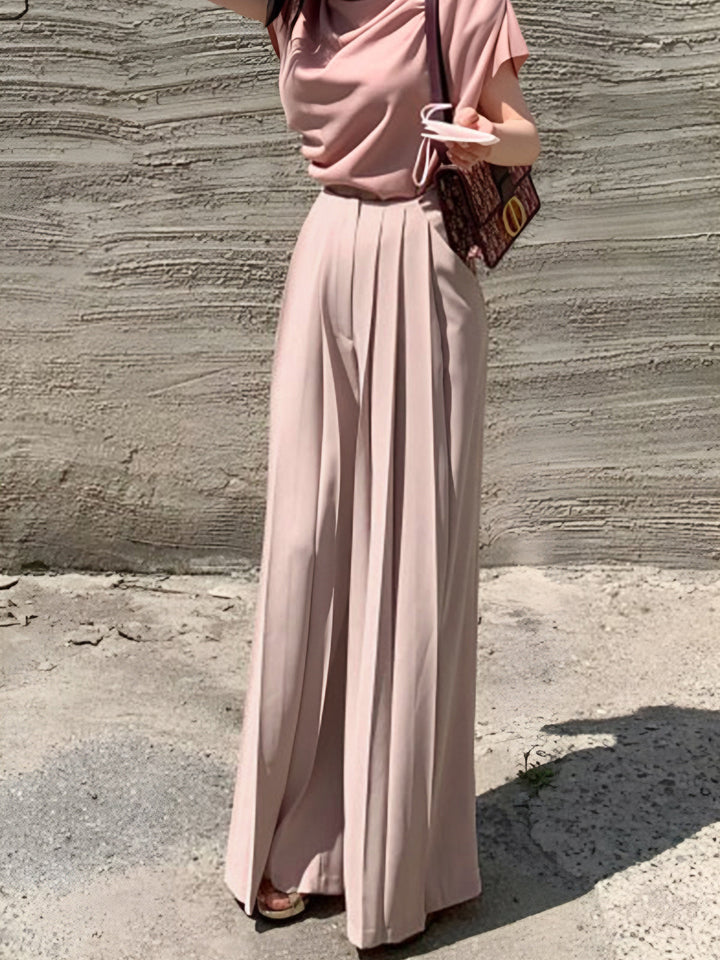Echoarchiv | Elegante Plissierte High Waist Hose mit Weitem Bein