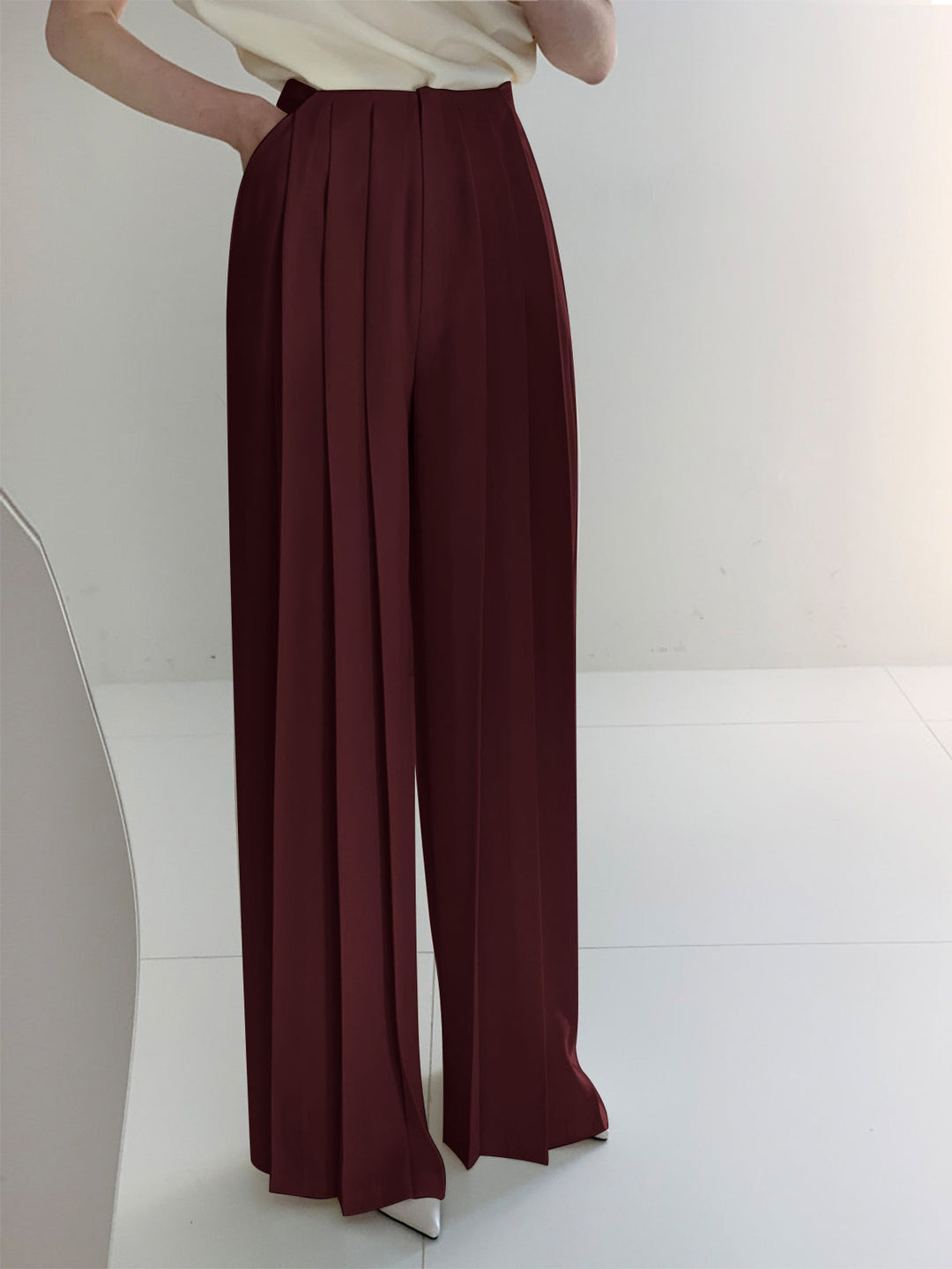 Echoarchiv | Elegante Plissierte High Waist Hose mit Weitem Bein