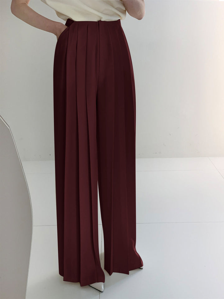 Echoarchiv | Elegante Plissierte High Waist Hose mit Weitem Bein