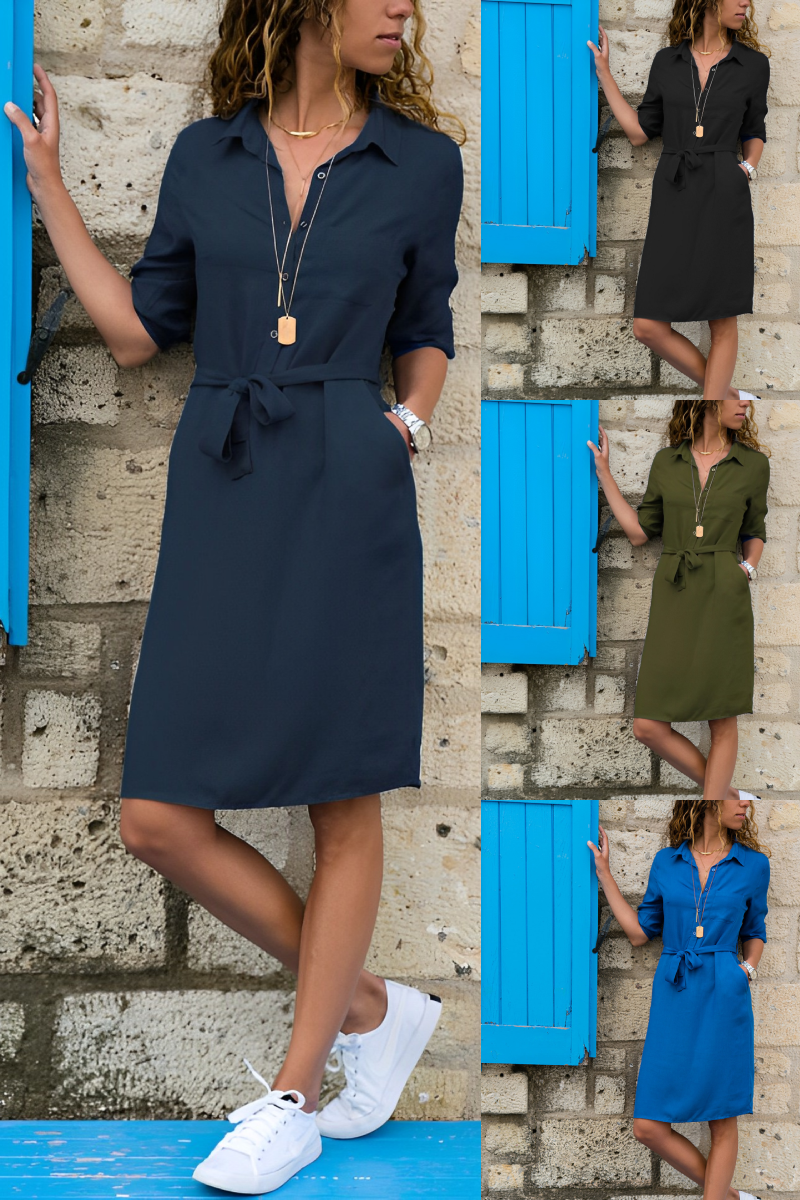 Echoarchiv | Knielanges Kleid mit Taschen und Kurzen Ärmeln