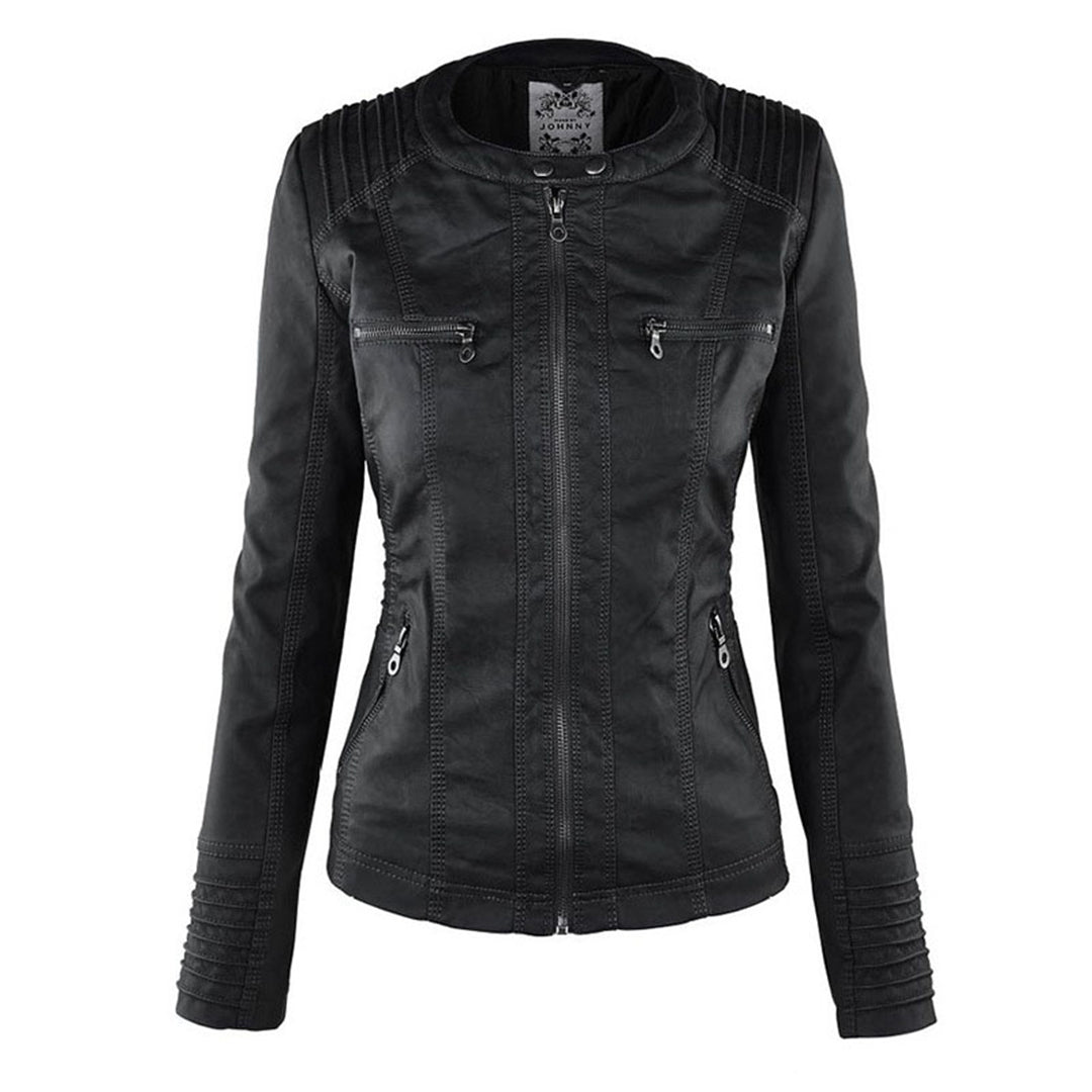 Echoarchiv | Wasserdichte Damen Lederjacke Mit Abnehmbarem Kapuzen