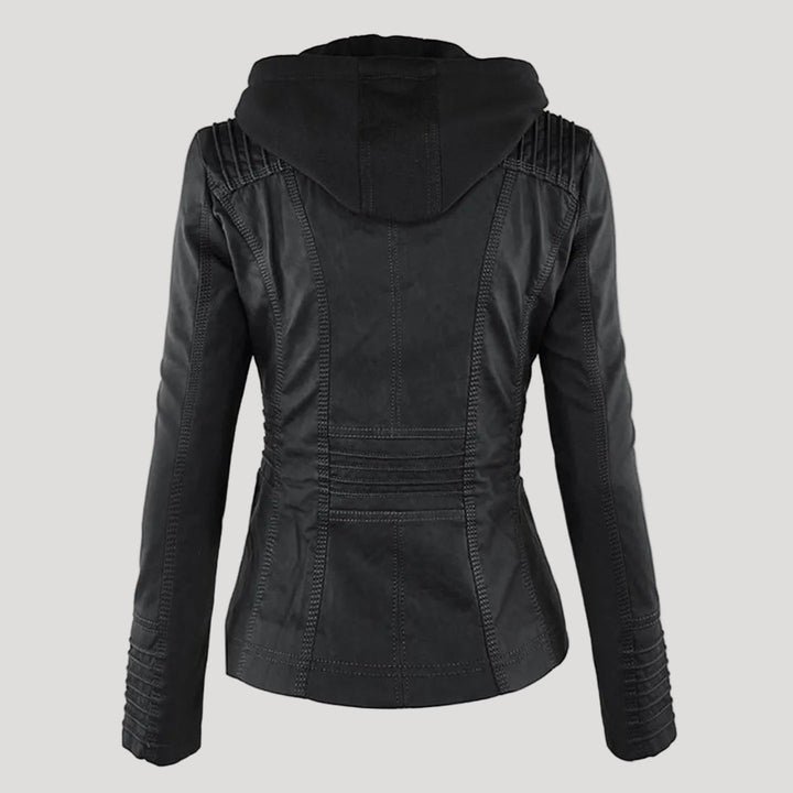 Wetterfester Damen Faux Lederjacke mit Kapuze