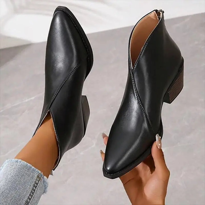 Damen Leder Stiefeletten mit Spitzer Spitze & PlatEchoarchivuabsatz | Echoarchiv
