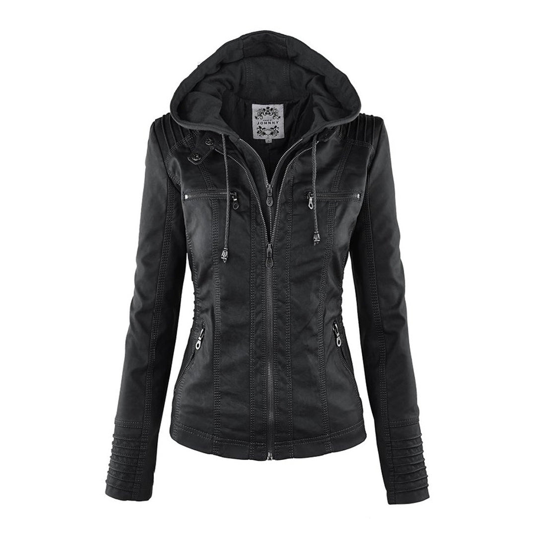 Echoarchiv | Wasserdichte Lederjacke mit Kapuze für Damen