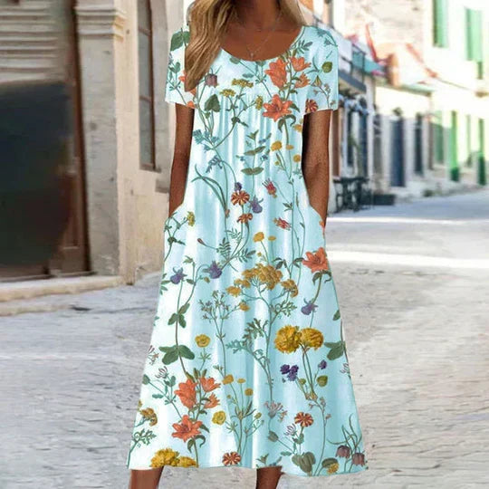 Echoarchiv | Blumiges Midi Elegante Sommerkleider Damen