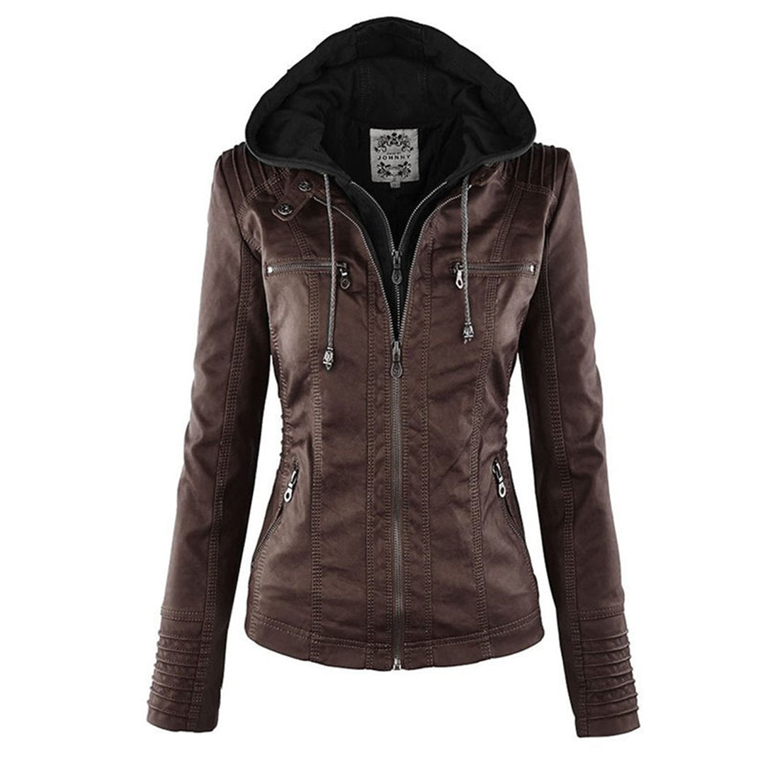 Echoarchiv | Wasserdichte Lederjacke mit Kapuze für Damen