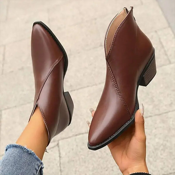 Damen Leder Stiefeletten mit Spitzer Spitze & PlatEchoarchivuabsatz | Echoarchiv