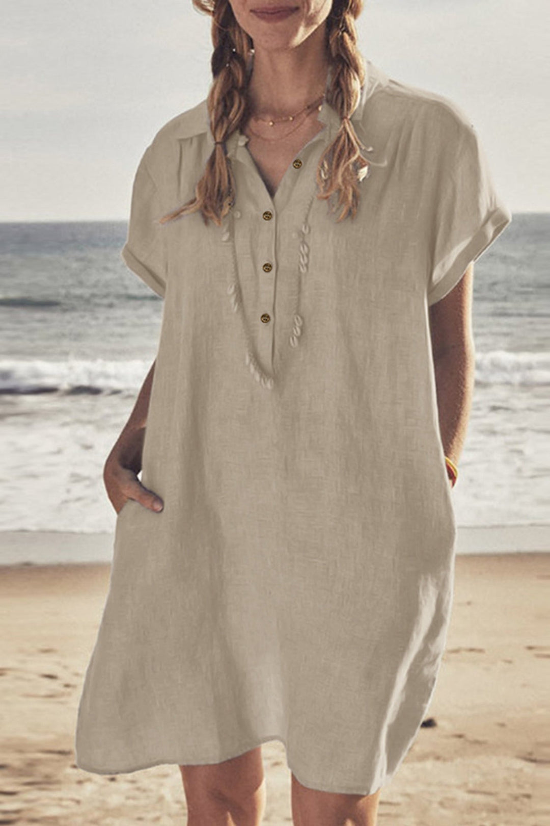 Echoarchiv | Knopf Unten Baumwoll Strandkleid