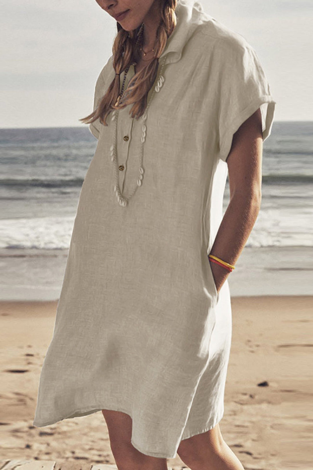 Echoarchiv | Knopf Unten Baumwoll Strandkleid