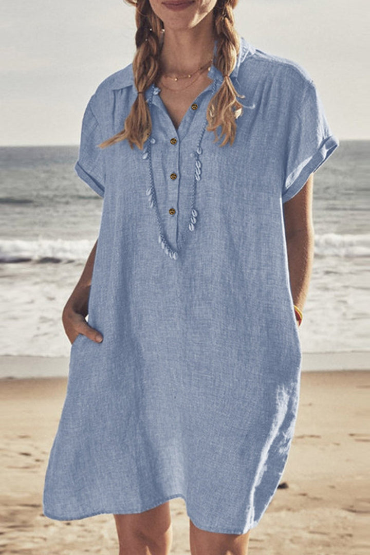 Echoarchiv | Knopf Unten Baumwoll Strandkleid