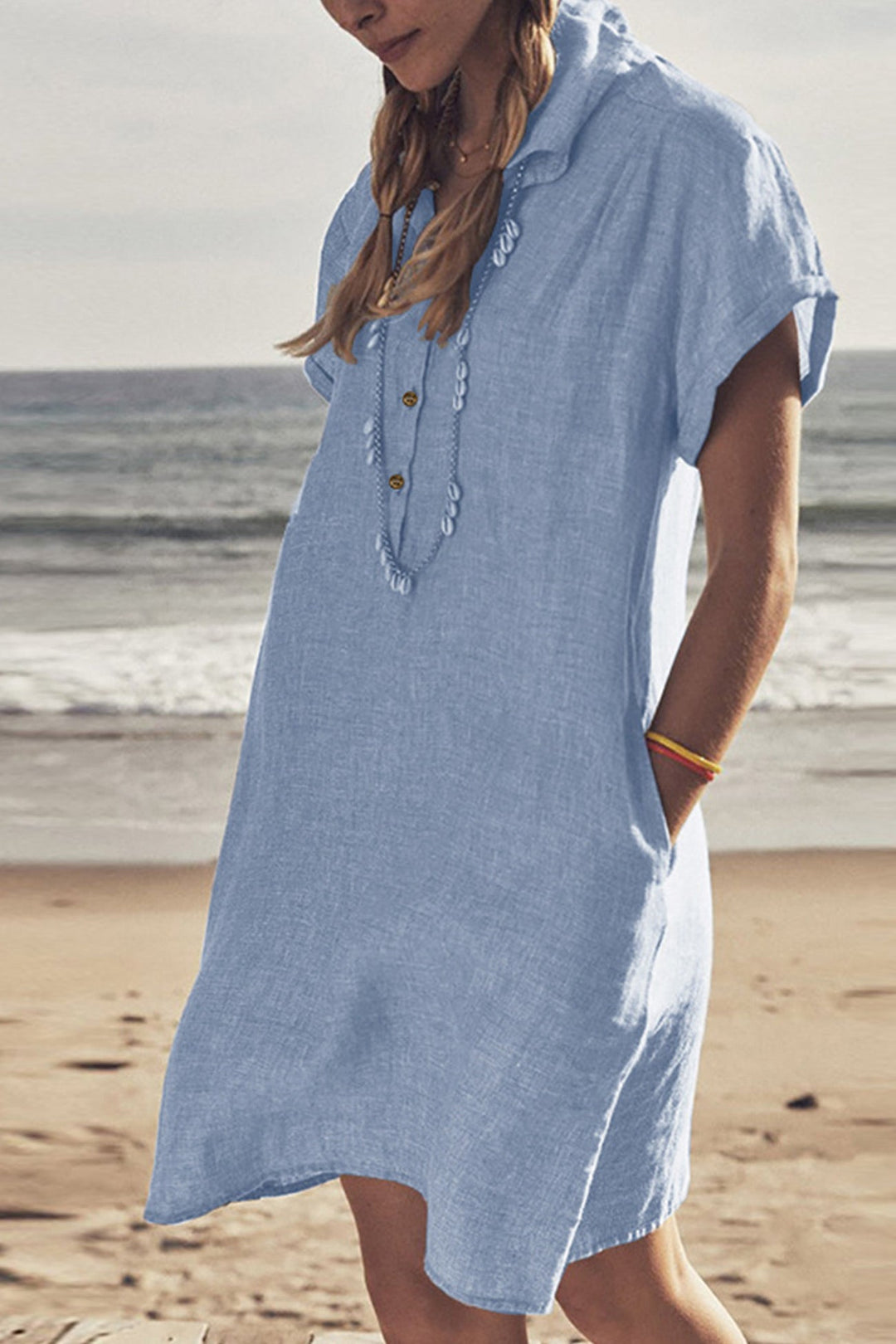 Echoarchiv | Knopf Unten Baumwoll Strandkleid