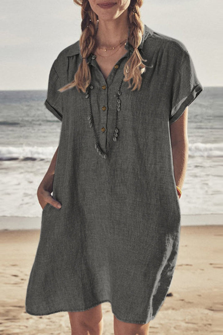 Echoarchiv | Knopf Unten Baumwoll Strandkleid