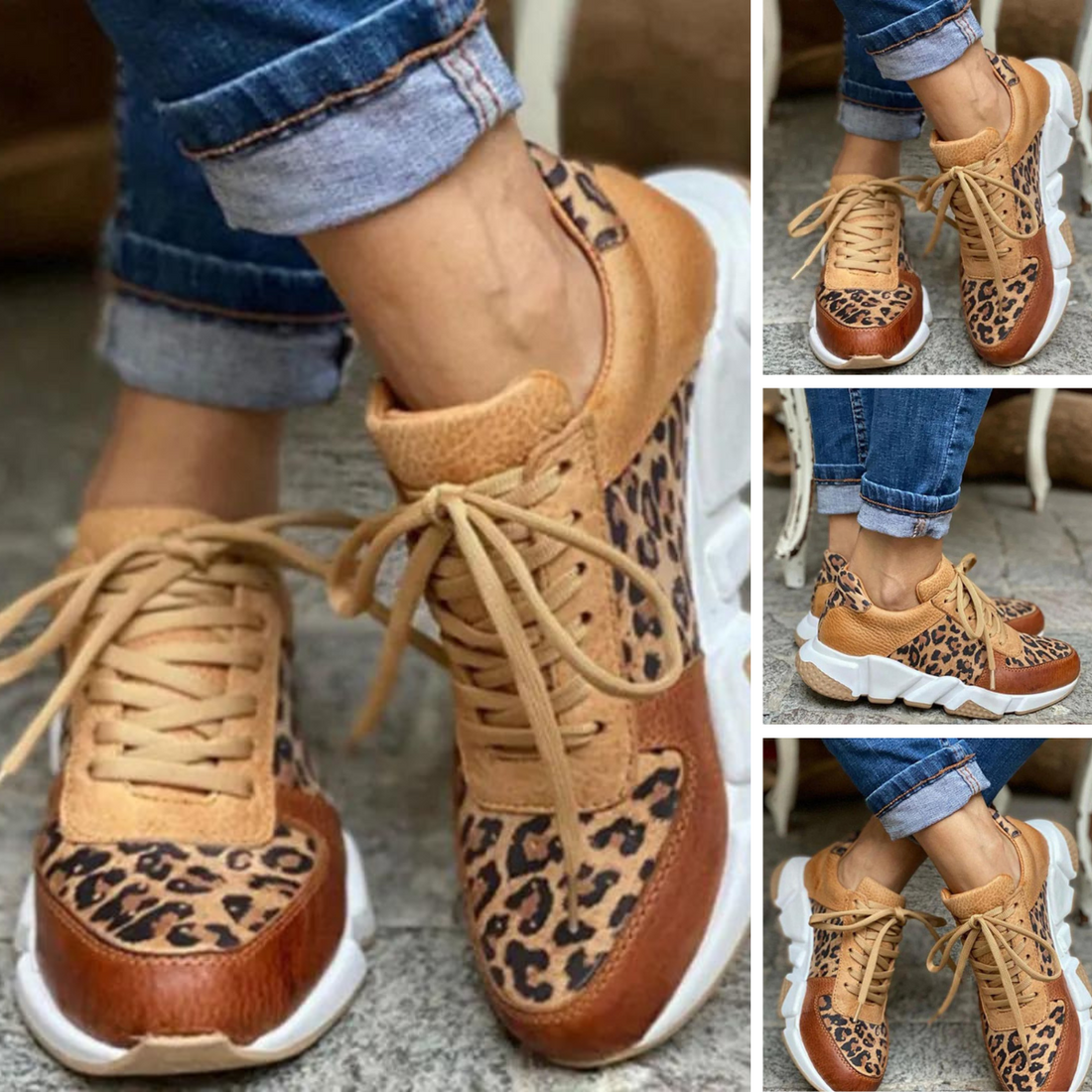Lässige Vulkanisierte Leoparden-Sneakers mit Dicken Sohlen – Névara