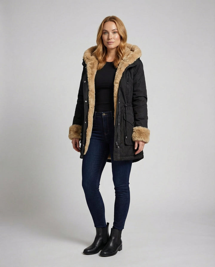 Warme Winterjacke Mit Pelzfütterung Damen