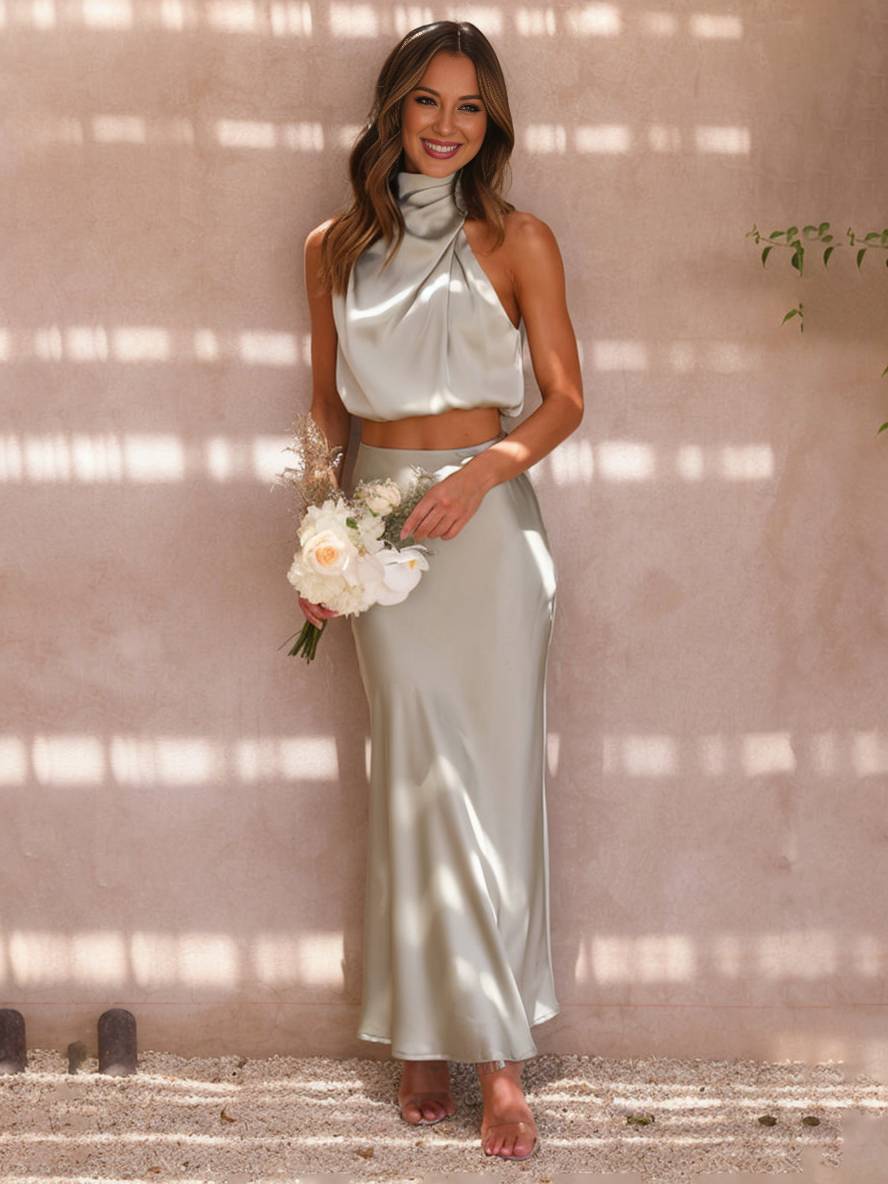 Echoarchiv | Kleid Gäste Hochzeit Damen Halter Ärmellos Damen Elegante Abend Zweiteilige Brautjungfernkleid