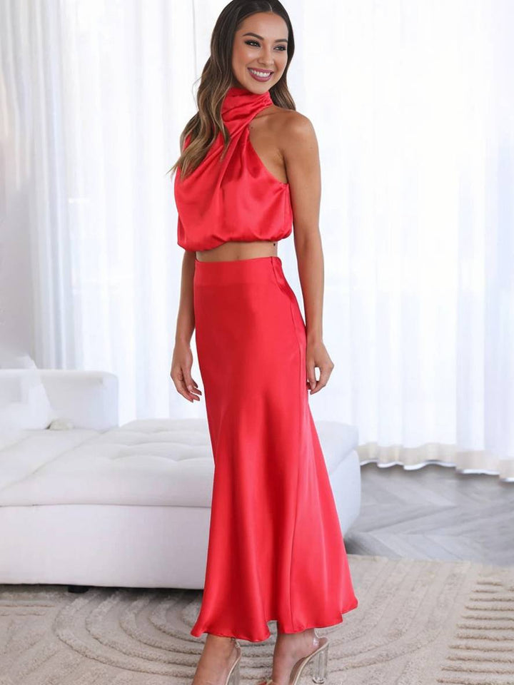 Echoarchiv | Kleid Gäste Hochzeit Damen Halter Ärmellos Damen Elegante Abend Zweiteilige Brautjungfernkleid