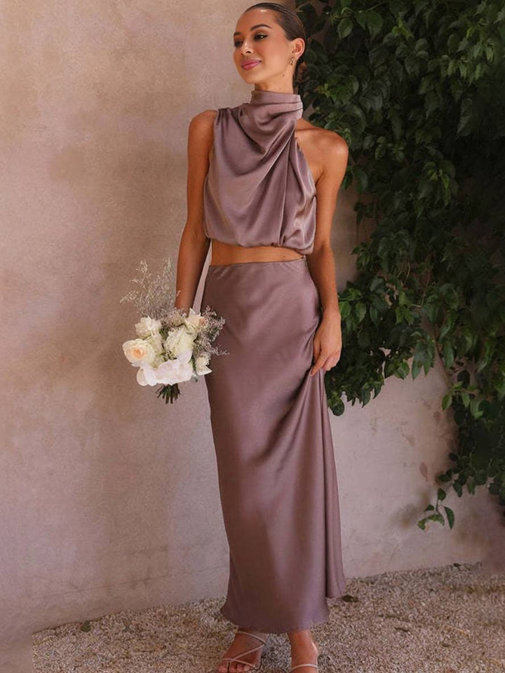 Echoarchiv | Kleid Gäste Hochzeit Damen Halter Ärmellos Damen Elegante Abend Zweiteilige Brautjungfernkleid