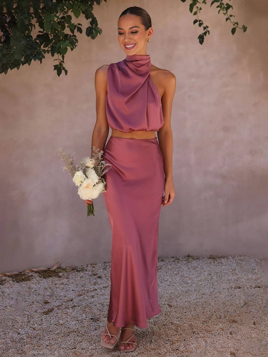 Echoarchiv | Kleid Gäste Hochzeit Damen Halter Ärmellos Damen Elegante Abend Zweiteilige Brautjungfernkleid