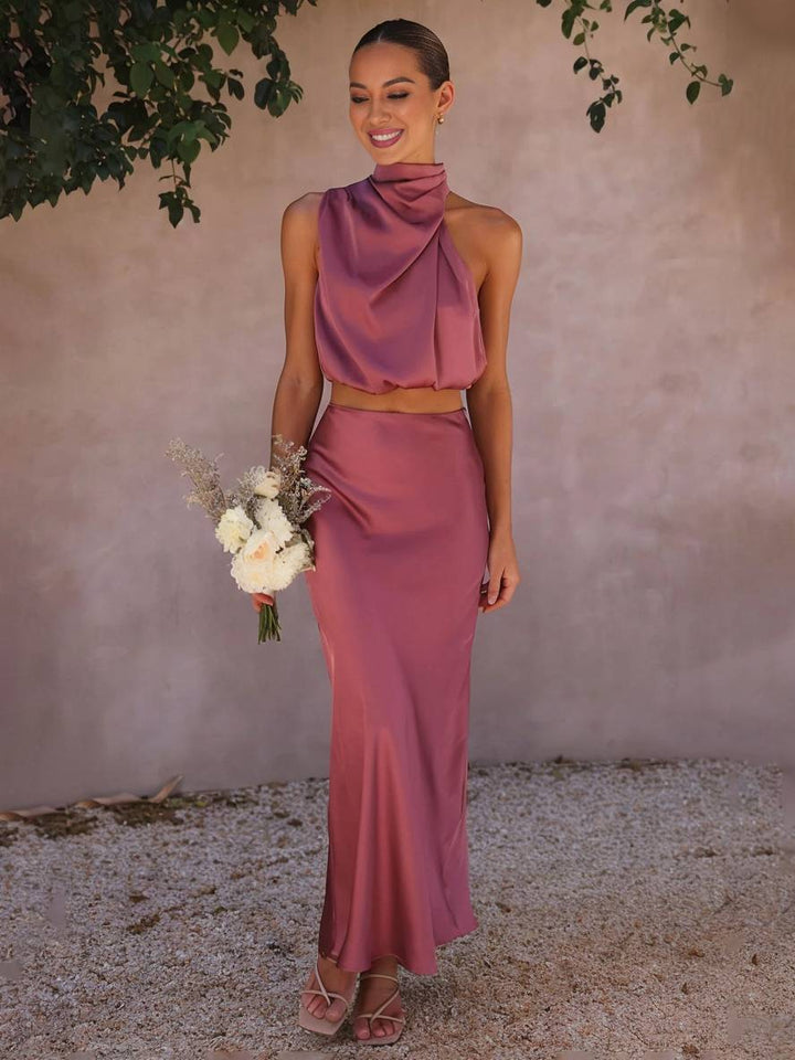 Echoarchiv | Kleid Gäste Hochzeit Damen Halter Ärmellos Damen Elegante Abend Zweiteilige Brautjungfernkleid