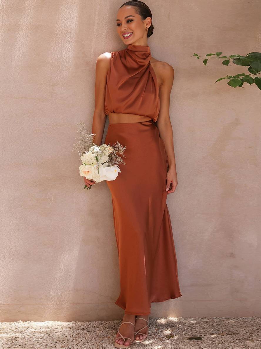 Echoarchiv | Kleid Gäste Hochzeit Damen Halter Ärmellos Damen Elegante Abend Zweiteilige Brautjungfernkleid
